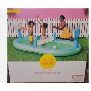 Sun Squad Inflatable Kids Pool Sports Play Center Basketball Hoop Summer New